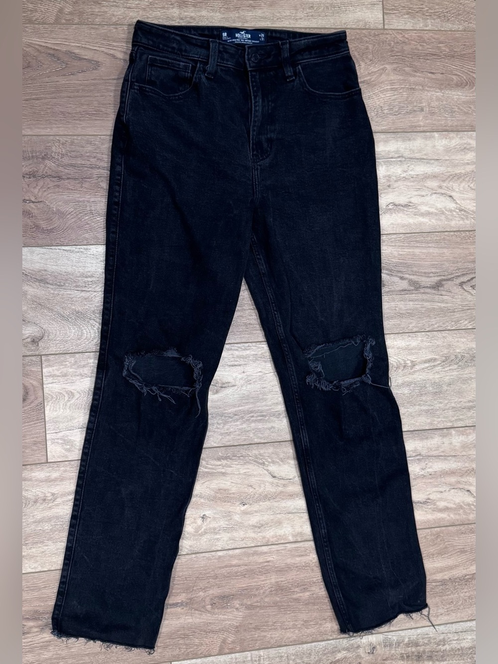 Hollister Black Distressed Straight Leg Jeans